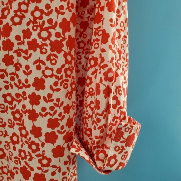 Talbots red and white flower button up top - Picture 13 of 13